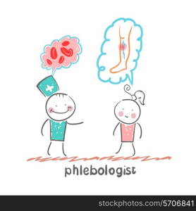 phlebologist. Fun cartoon style illustration. The situation of life.