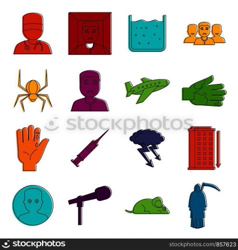 Phobia symbols icons set. Doodle illustration of vector icons isolated on white background for any web design. Phobia symbols icons doodle set