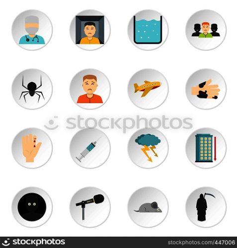 Phobia symbols icons set in flat style isolated vector icons set illustration. Phobia symbols icons set in flat style