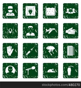Phobia symbols icons set in grunge style green isolated vector illustration. Phobia symbols icons set grunge