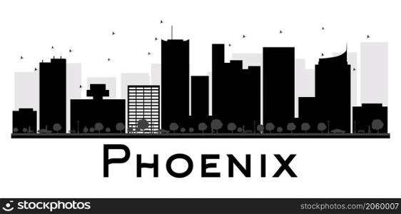 Phoenix City skyline black and white silhouette. Vector illustration. Simple flat concept for tourism presentation, banner, placard or web site. Business travel concept. Cityscape with landmarks