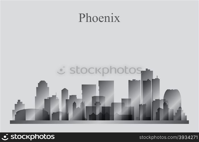 Phoenix city skyline silhouette in grayscale, vector illustration