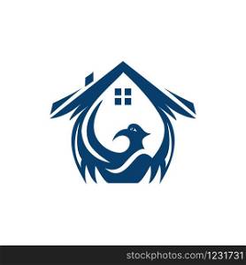 Phoenix home logo vector design. Eagle bird in home vector illustration.
