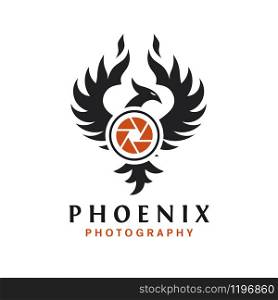 phoenix photography logo design , camera logo with phoenix bird vector concept