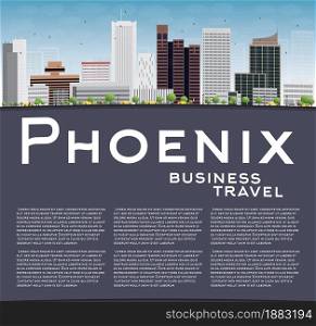 Phoenix Skyline with Grey Buildings, Blue Sky and copy space. Business travel concept. Vector Illustration