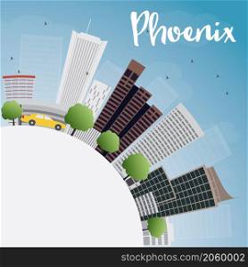 Phoenix Skyline with Grey Buildings, Blue Sky and copy space. Vector Illustration