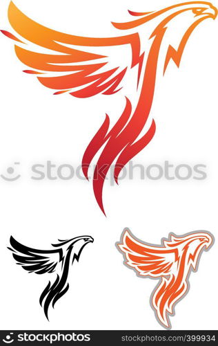 Phoenix sport mascot. Label. Logotype. Isolated on white