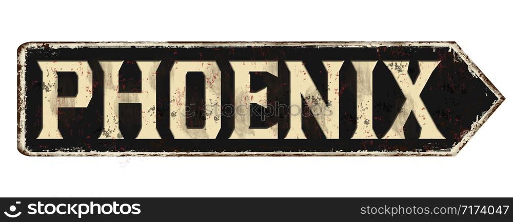 Phoenix vintage rusty metal sign on a white background, vector illustration