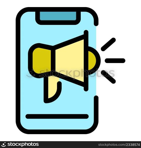 Phone advertise icon. Outline phone advertise vector icon color flat isolated. Phone advertise icon color outline vector
