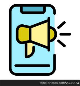 Phone advertise icon. Outline phone advertise vector icon color flat isolated. Phone advertise icon color outline vector