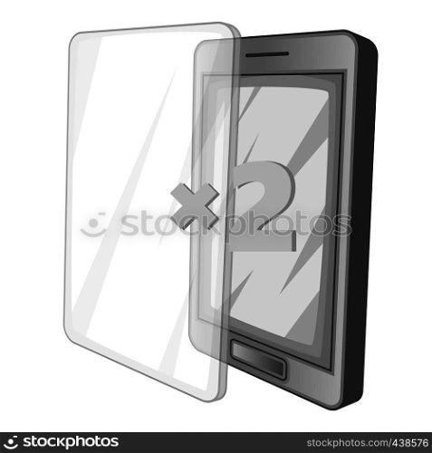 Phone and additional glass icon in monochrome style isolated on white background vector illustration. Phone and additional glass icon monochrome