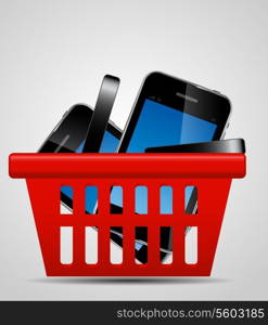 Phone and shopping basket vector illustration