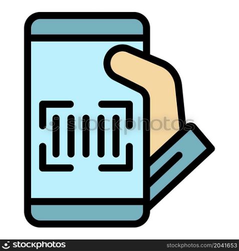 Phone barcode scanner icon. Outline phone barcode scanner vector icon color flat isolated. Phone barcode scanner icon color outline vector