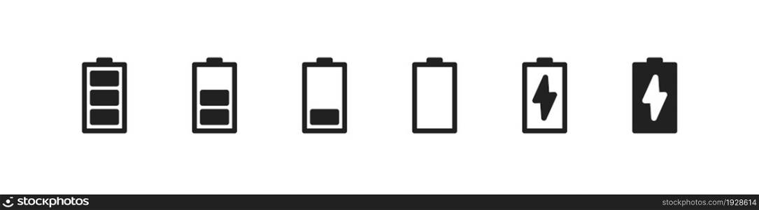 Phone battery symbol. Mobile charge level icon set in vector flat style.