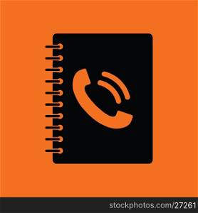 Phone book icon. Orange background with black. Vector illustration.