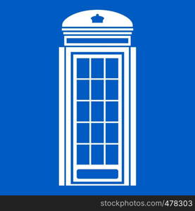 Phone booth icon white isolated on blue background vector illustration. Phone booth icon white