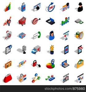 Phone business icons set. Isometric style of 36 phone business vector icons for web isolated on white background. Phone business icons set, isometric style