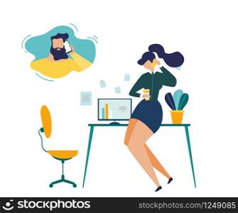 Phone Call from Office Flat Vector Concept. Businesswoman Talking with Partner on Phone, Female Employee Calling Husband During Break in Office, Company Manager Making Call to Client Illustration