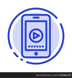 Phone, Cell, Play, Video Blue Dotted Line Line Icon