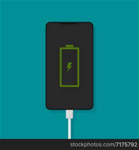 phone charging with shadow on a blue background. phone charging with shadow on blue background