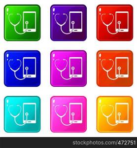 Phone diagnosis icons of 9 color set isolated vector illustration. Phone diagnosis icons 9 set