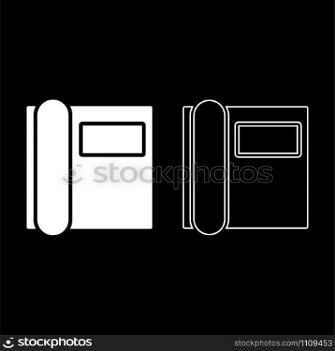 Phone fax machine for office using icon outline set white color vector illustration flat style simple image