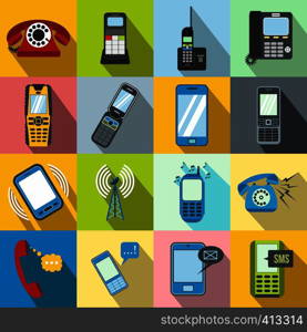 Phone flat icons set for web and mobile devices. Phone flat icons