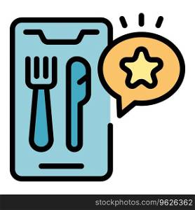 Phone food review icon outline vector. Safety inspection. Quality research color flat. Phone food review icon vector flat