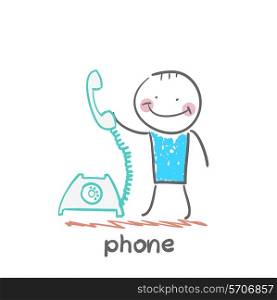 phone. Fun cartoon style illustration. The situation of life.
