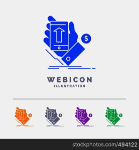 phone, hand, Shopping, smartphone, Currency 5 Color Glyph Web Icon Template isolated on white. Vector illustration. Vector EPS10 Abstract Template background