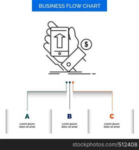 phone, hand, Shopping, smartphone, Currency Business Flow Chart Design with 3 Steps. Line Icon For Presentation Background Template Place for text. Vector EPS10 Abstract Template background