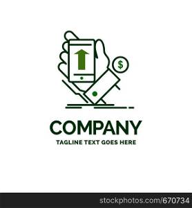 phone, hand, Shopping, smartphone, Currency Flat Business Logo template. Creative Green Brand Name Design.