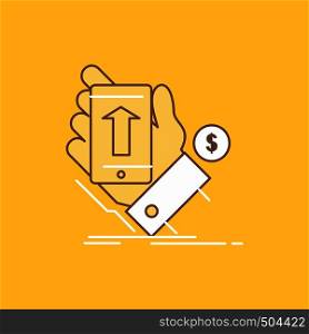 phone, hand, Shopping, smartphone, Currency Flat Line Filled Icon. Beautiful Logo button over yellow background for UI and UX, website or mobile application. Vector EPS10 Abstract Template background