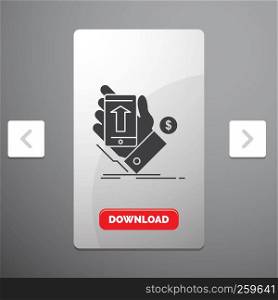 phone, hand, Shopping, smartphone, Currency Glyph Icon in Carousal Pagination Slider Design & Red Download Button