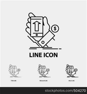 phone, hand, Shopping, smartphone, Currency Icon in Thin, Regular and Bold Line Style. Vector illustration. Vector EPS10 Abstract Template background
