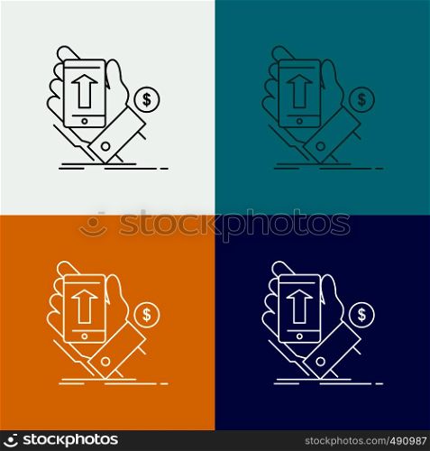 phone, hand, Shopping, smartphone, Currency Icon Over Various Background. Line style design, designed for web and app. Eps 10 vector illustration. Vector EPS10 Abstract Template background
