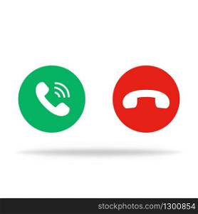 Phone icon in retro style in round button. Green and red. Vector EPS 10