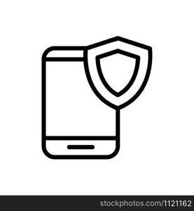 Phone icon vector protection app. A thin line sign. Isolated contour symbol illustration. Phone icon vector protection app. Isolated contour symbol illustration