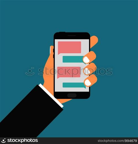 Phone in hand. Chat bubbles. Vector eps10