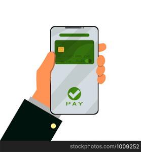 phone in hand payment by virtual bank card. phone in hand payment, virtual bank card