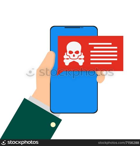 phone in hand with viruses in flat style, vector illustration. phone in hand with viruses in flat style, vector