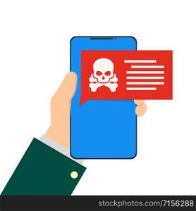 phone in hand with viruses in flat style, vector illustration. phone in hand with viruses in flat style, vector