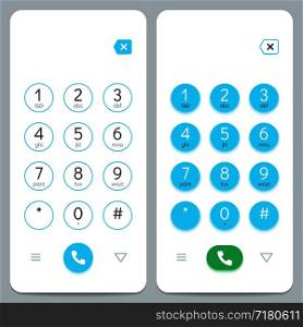 Phone keypad. Smartphone screen keyboard with numbers. Isolated vector set. Number display cellphone, screen with button keyboard illustration. Phone keypad. Smartphone screen keyboard with numbers. Isolated vector set