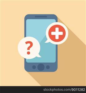 Phone medical help icon flat vector. Online doctor. Health service. Phone medical help icon flat vector. Online doctor