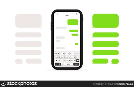 Phone Message Template. Social network chat page template. Message chat bubbles vector icons. Vector on an isolated white background. EPS 10.. Phone Message Template. Social network chat page template. Message chat bubbles vector icons. Vector on an isolated white background. EPS 10