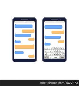 Phone Message Template. Social network messenger page template. Message chat bubbles vector icons for messenger. Icon flat on an isolated white background. EPS 10 vector.. Phone Message Template. Social network messenger page template. Message chat bubbles vector icons for messenger. Icon flat on an isolated white background. EPS 10 vector