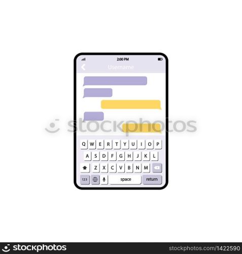 Phone Message Template. Social network messenger page template. Message chat bubbles vector icons for messenger. Icon flat on an isolated white background. EPS 10 vector.. Tablet Message Template. Social network messenger page template. Message chat bubbles vector icons for messenger. Icon flat on an isolated white background. EPS 10 vector.