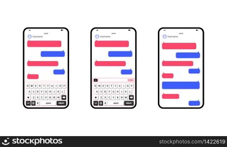 Phone Message Template. Social network messenger page template. Message chat bubbles vector icons for messenger. Icon flat on an isolated white background. EPS 10 vector. Phone Message Template. Social network messenger page template. Message chat bubbles vector icons for messenger. Icon flat on an isolated white background. EPS 10 vector.