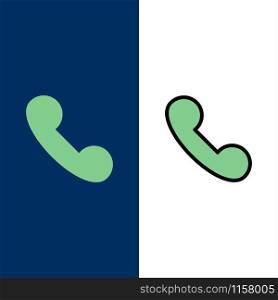 Phone, Mobile, Telephone, Call Icons. Flat and Line Filled Icon Set Vector Blue Background