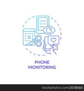 Phone monitoring blue gradient concept icon. Cellphone application to track mobile activity. Employee monitoring abstract idea thin line illustration. Vector isolated outline color drawing. Phone monitoring blue gradient concept icon